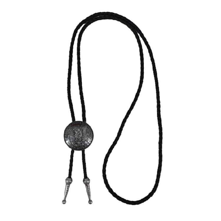 Faux Leather Bolo Tie Necklace with Tribal Elements Devil Eye Pendant Necktie for Western Parties and Everyday Wear