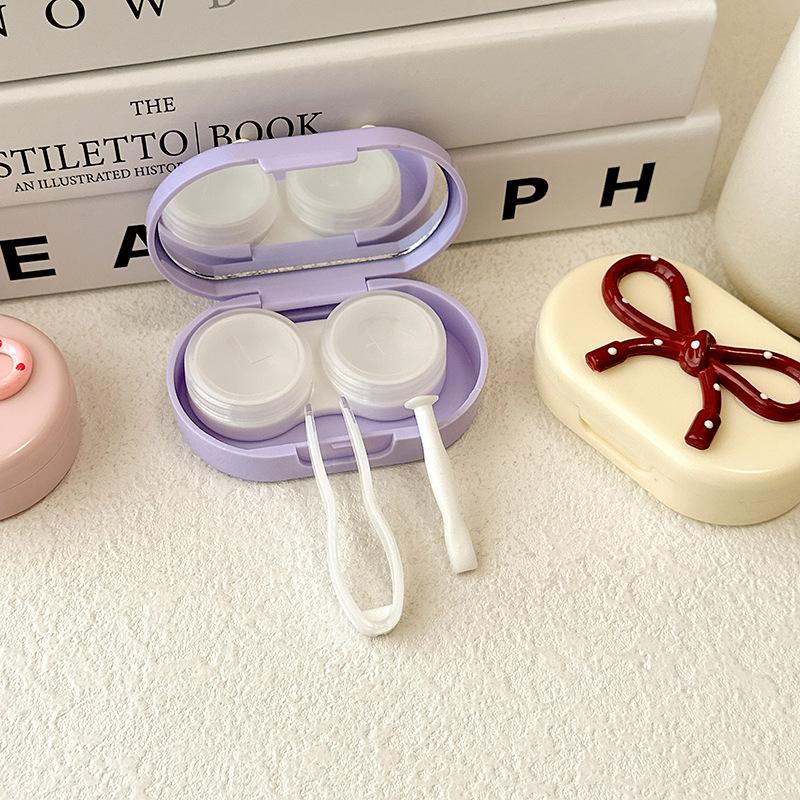 Scatola Lenti a Contatto Colore Caramella Custodia Portatile Carina con Fiocco Set Pinzetta Rimuovi Lenti Bastoncino per Kit da Viaggio
