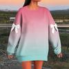 Women's Graduated Print Bow Round Neck Long Sleeve Loose Pullover Sweatshirt T-Shirt