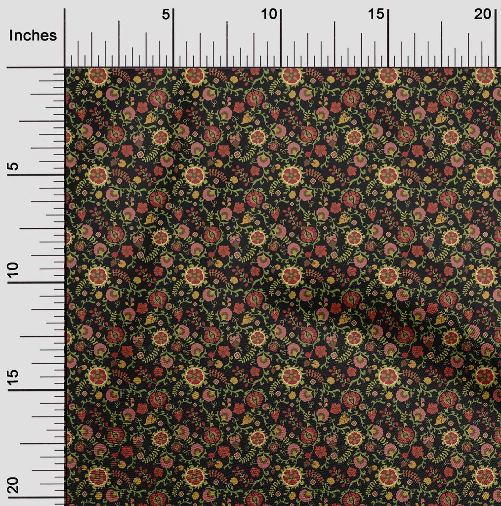 oneOone Cotton Flex Black Fabric Asian Suzani  Sewing Craft Projects Fabric Prints By Yard 40 Inch