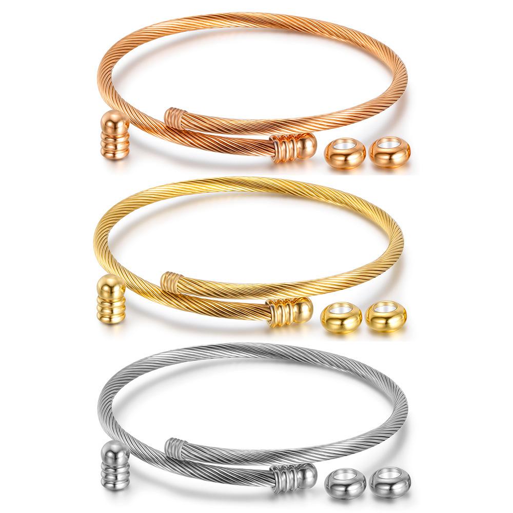 European & American Three-Color Stainless Steel Women's Bracelet: DIY Detachable Titanium Steel Wire for Personalized Style.