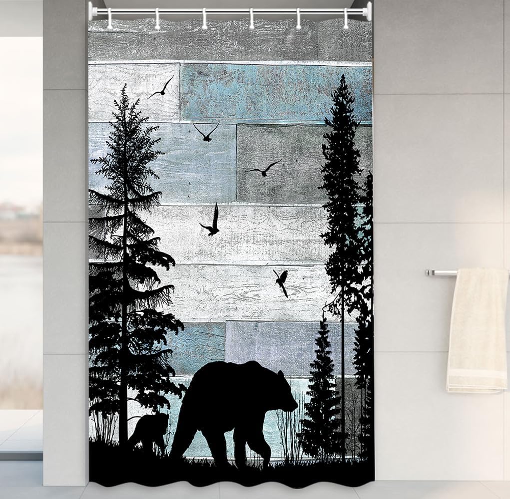 Rustic Forest Deer Shower Curtain Cabin Farmhouse Country Lodge Bathroom Decor Polyester Fabric Bath Curtain Set with Hooks