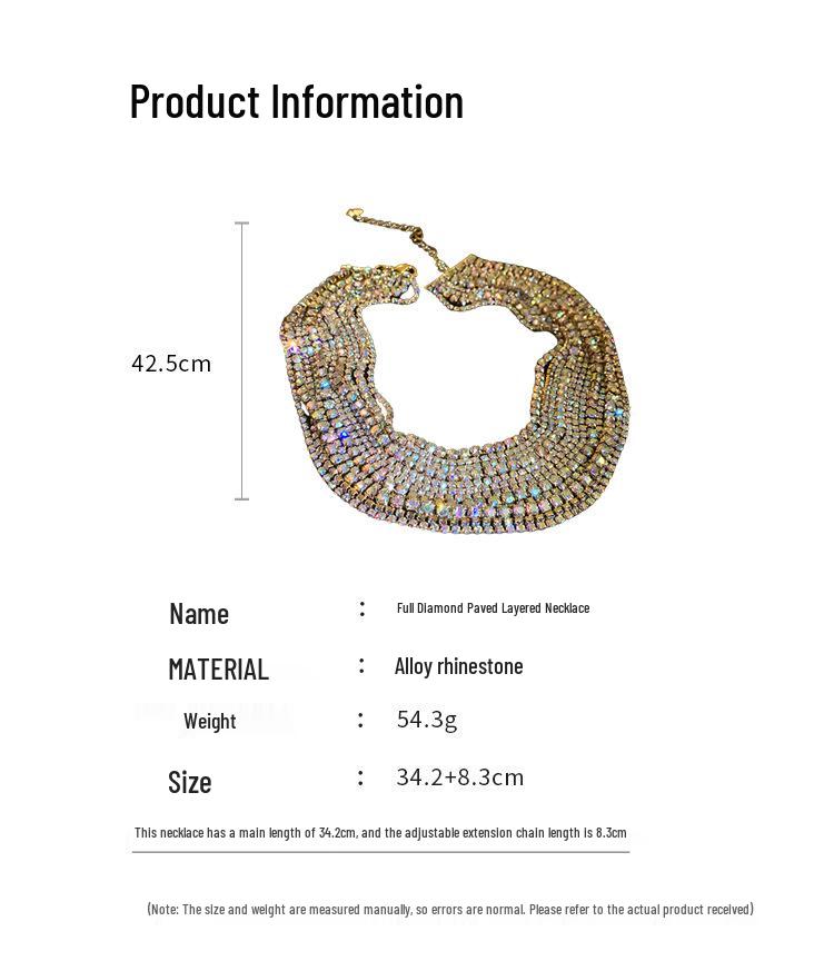 Wykwintny wielowarstwowy kolorowy naszyjnik choker z diamentami - europejska i amerykańska moda high-end