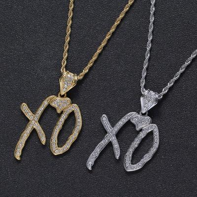 Hip Hop Personality Alphabet XO Necklace Pendant with Rope Chain Hip Hop Rock Rapper Jewelry