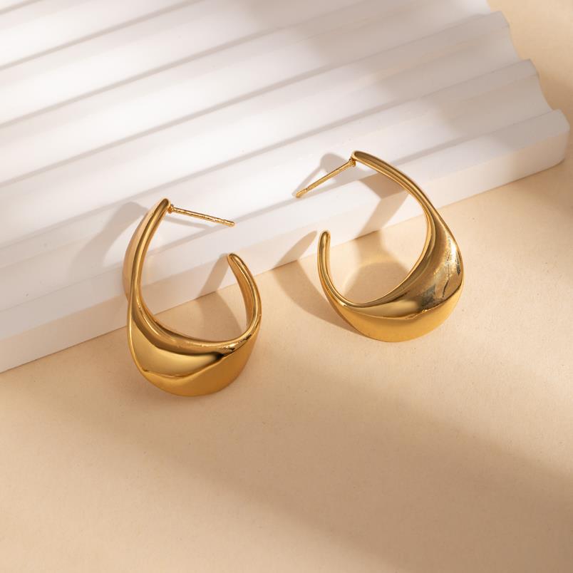 

Simple Luxury Chunky Golden Stainless Steel Hoop Earrings Cubic Glossy Round Ears Clips Trendy Jewelry for Wedding Party Gifts
