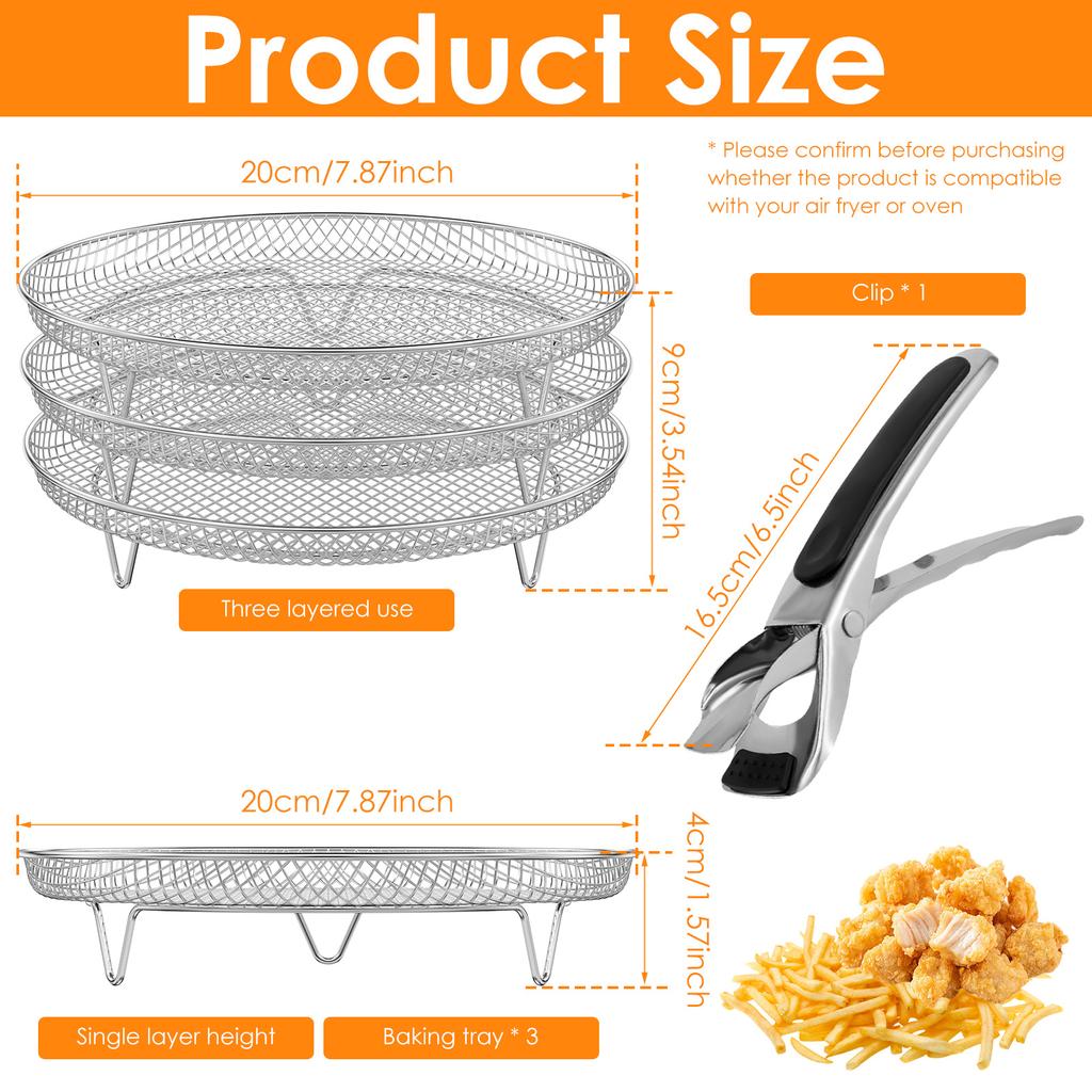 Air Fryer Rack Stainless Steel 3 Layer Air Fryer Stand Evenly Heated Baking Basket Tray Stackable Grilling Rack for Baking