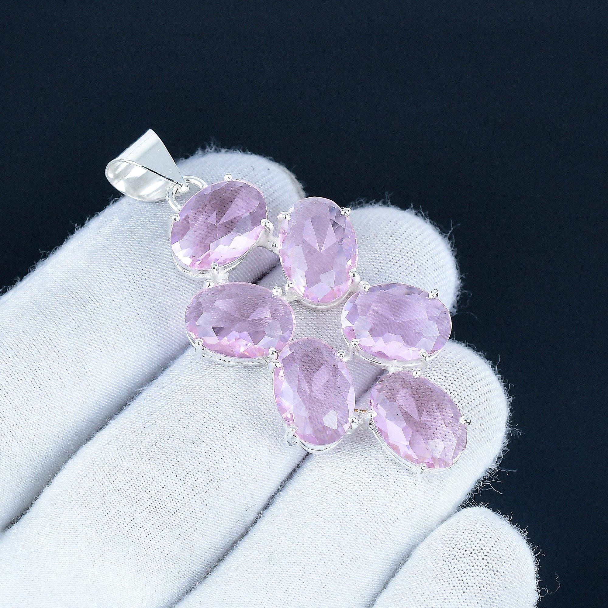 

Розовый кунцит, подвеска из драгоценного камня, серебро 925 пробы - Дизайн ручной работы, Ювелирное украшение для повседневной носки, Уникальная розовая подвеска с кунцитом, подарок для мамы 2.5 розовый