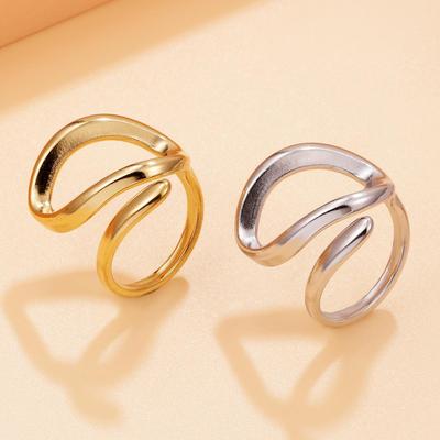 Vintage Geometric Hollow Line Stainless Steel Adjustable Gold-Plated Ring for Women