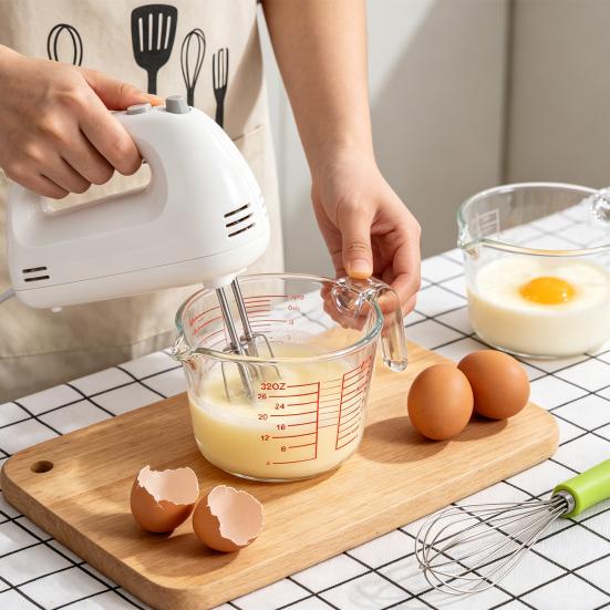 1L Glasmessbecher mit Griff Ausguss Präzise Skala Hitzebeständig Kochen Backen Flüssigkeit Mehl Pulver Messbecher Küchenhelfer
