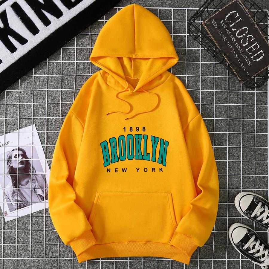 Fall Winter Oversized Women's Fleece Hoodie Sweatshirt with Hood Hot Sale Brooklyn Printed Couple Matching Sports Shirt
