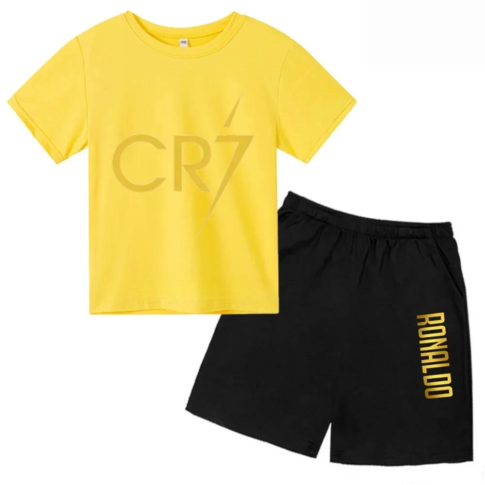 Summer CR7 Printed Short Sleeve Children Set Casual Fashion Tops and Shorts 2pcs Set Kid Boys Girls Sports Tshirts Set Outfits