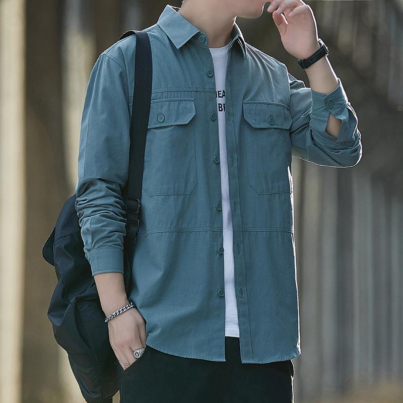 Men's pure cotton shirt, 2026 autumn new style, workwear long-sleeve casual Hong Kong style loose shirt jacket, versatile top