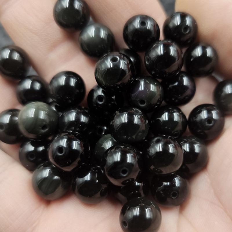 Silver Obsidian Gemstone Round Loose Beads for DIY Jewelry Making - Bracelet & Necklace Accessories