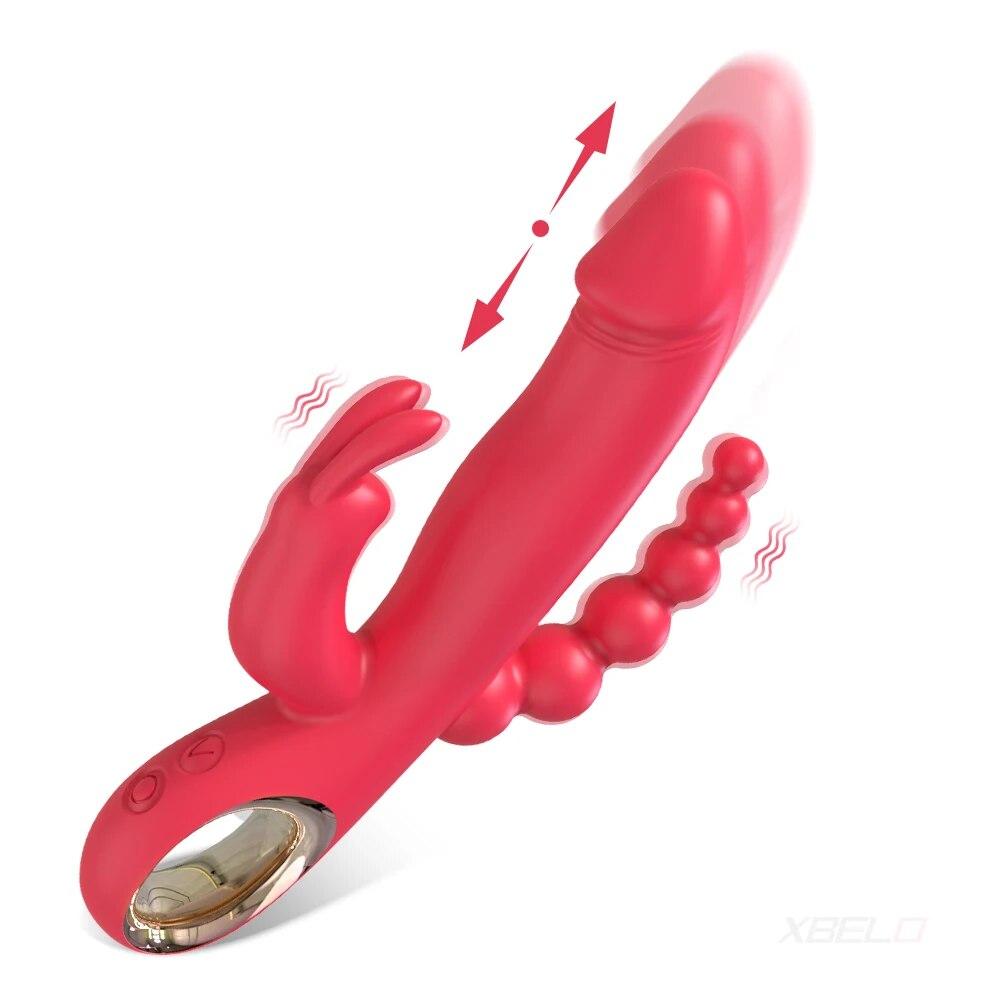 Powerful Thrusting Rabbit Vibrator for Women 3 In 1 Nipple Clitoris Stimulator G Spot  Dildo Massager Sex Toys for Adults Goods