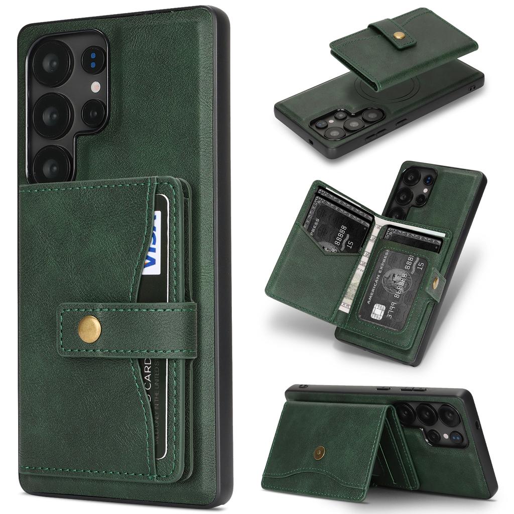 For Samsung Galaxy S25 Ultra Kickstand Case Detachable Card Bag Magnetic Case PU Leather Coated TPU Phone Cover