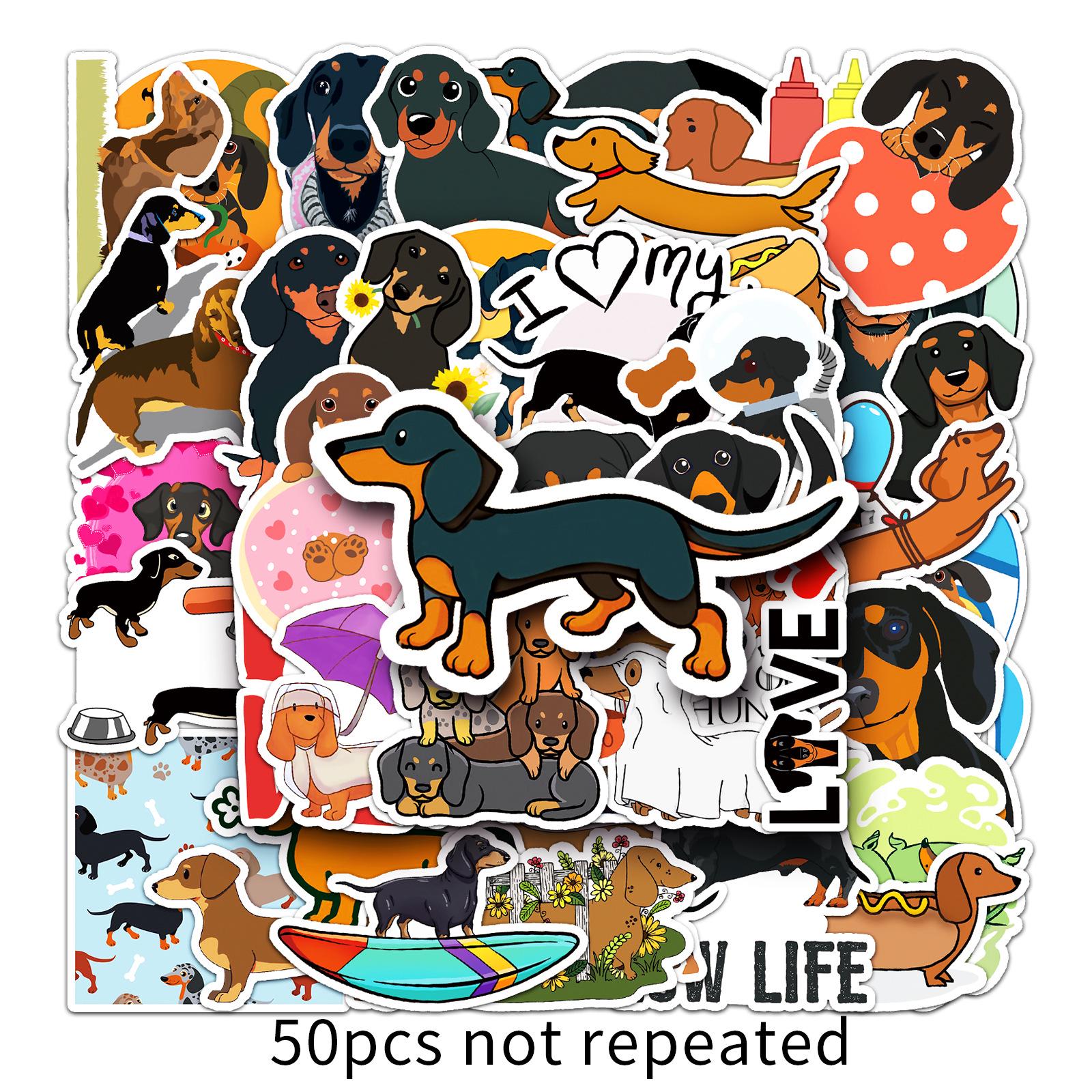 50 Sausage Dog Waterproof Stickers for Suitcases & Laptops - Trendy Travel & Decorative Set