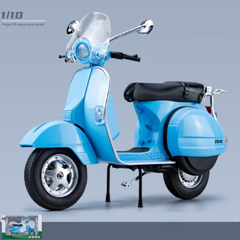 1/10 Vespa 125 Alloy Classic Leisure Motorcycle Model Diecasts Metal Motorcycle Model Simulation Sound and Light Childrens Gifts