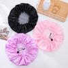 Double Layer Large Adjustable Drawstring Satin Shower Cap, Waterproof PEVA Lined Bath Hair Bonnet for Women Hair Care Spa