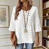 Damen T-Shirt Rundhals Halbarm Lockerer Schnitt Pullover Oberteile Einfarbige Knöpfe Dekoration Sommer Lässige Oberteile Tägliche Kleidung