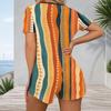 Women Plus Size V Neck Short Sleeve Button Front Printed Romper