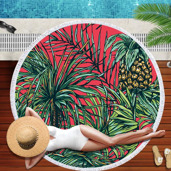 Tropical Fruit Pineapple Beach Towel Microfiber Floral Bath Shower Towels Round Beach Blanket Summer Swimming Shawl Yoga Mat