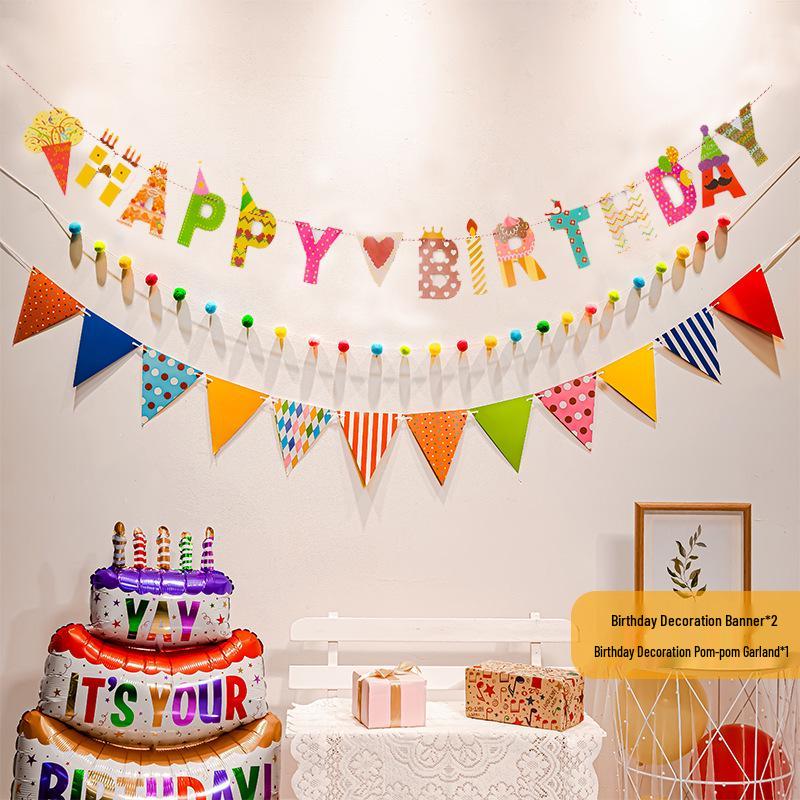 First Birthday Pom-Pom Bunting & Photo Banner for Boys and Girls