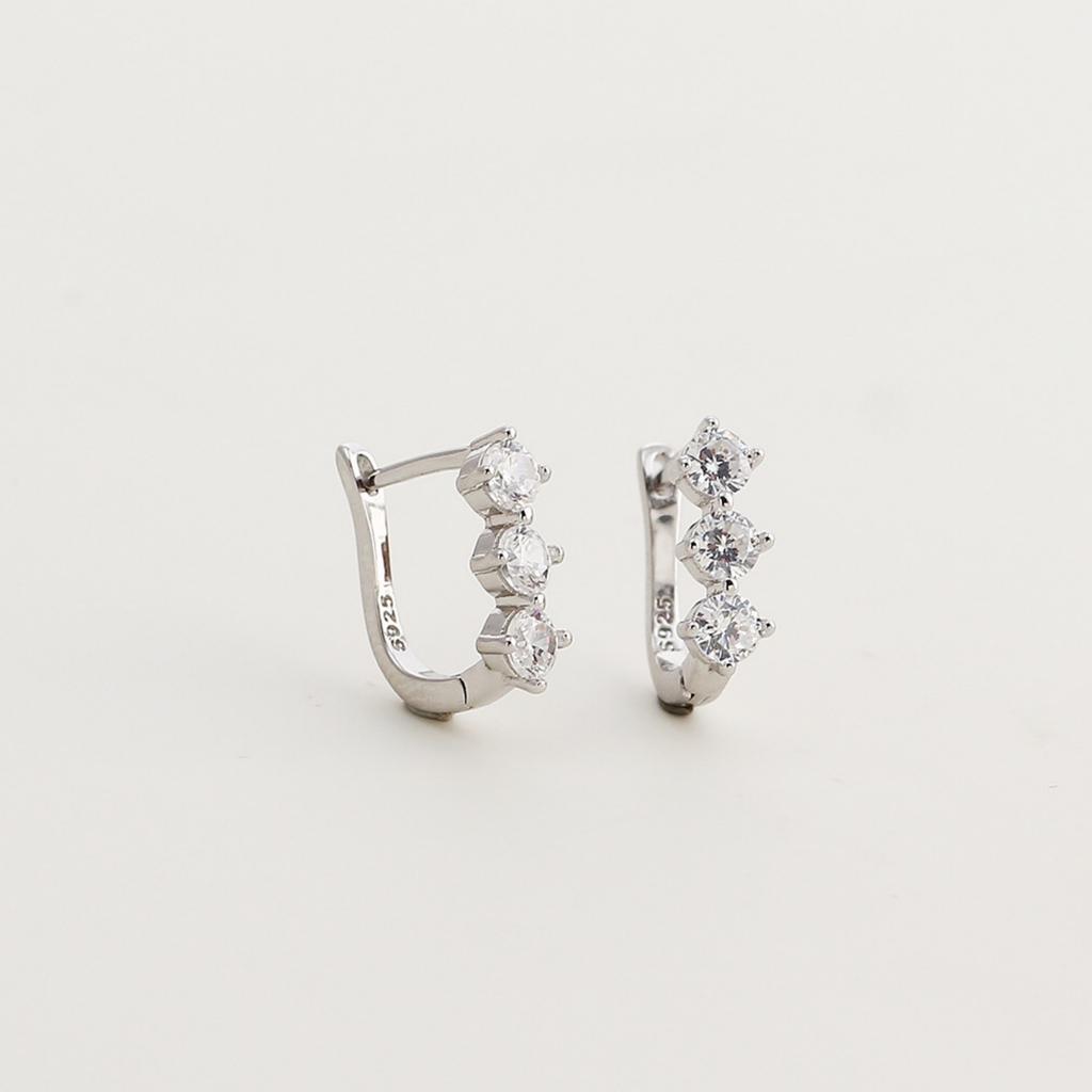 VEWANT S925 Sterling Silver 18K Gold/Rhodium Plated 3 Stone CZ U Shape Huggie Hoop Earrings Fine Jewelry for Women