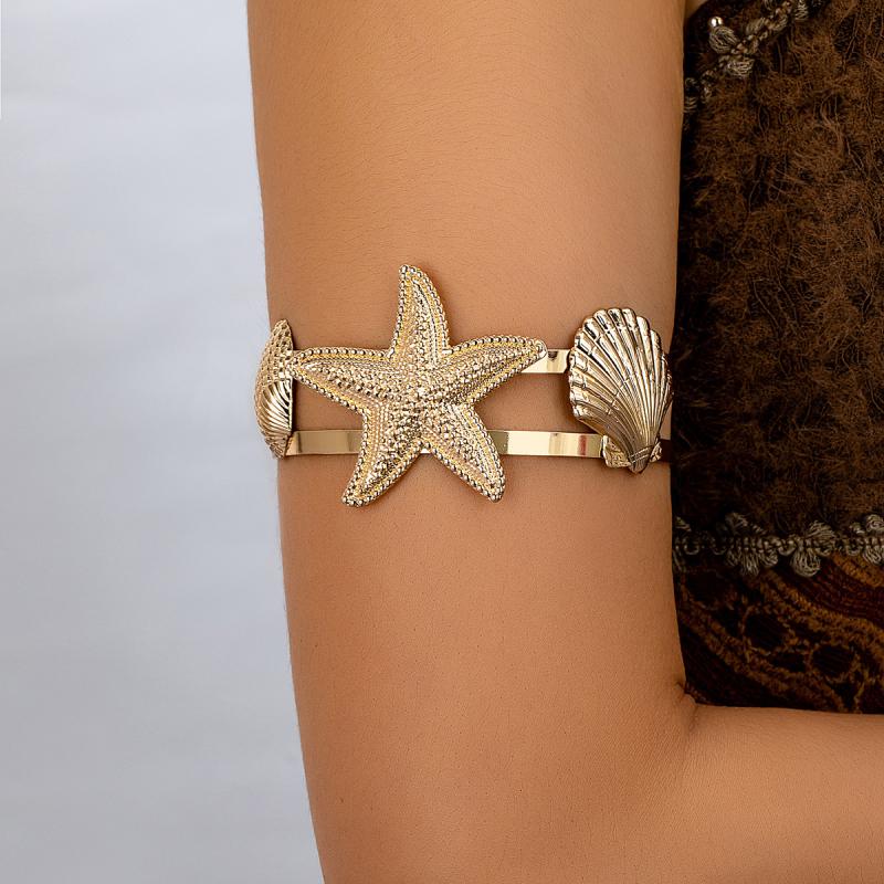 Vintage Metal Starfish Upper Arm Cuff Bracelet For Women Gold Color Geometric Open Bangles Aesthetic Jewelry Gift