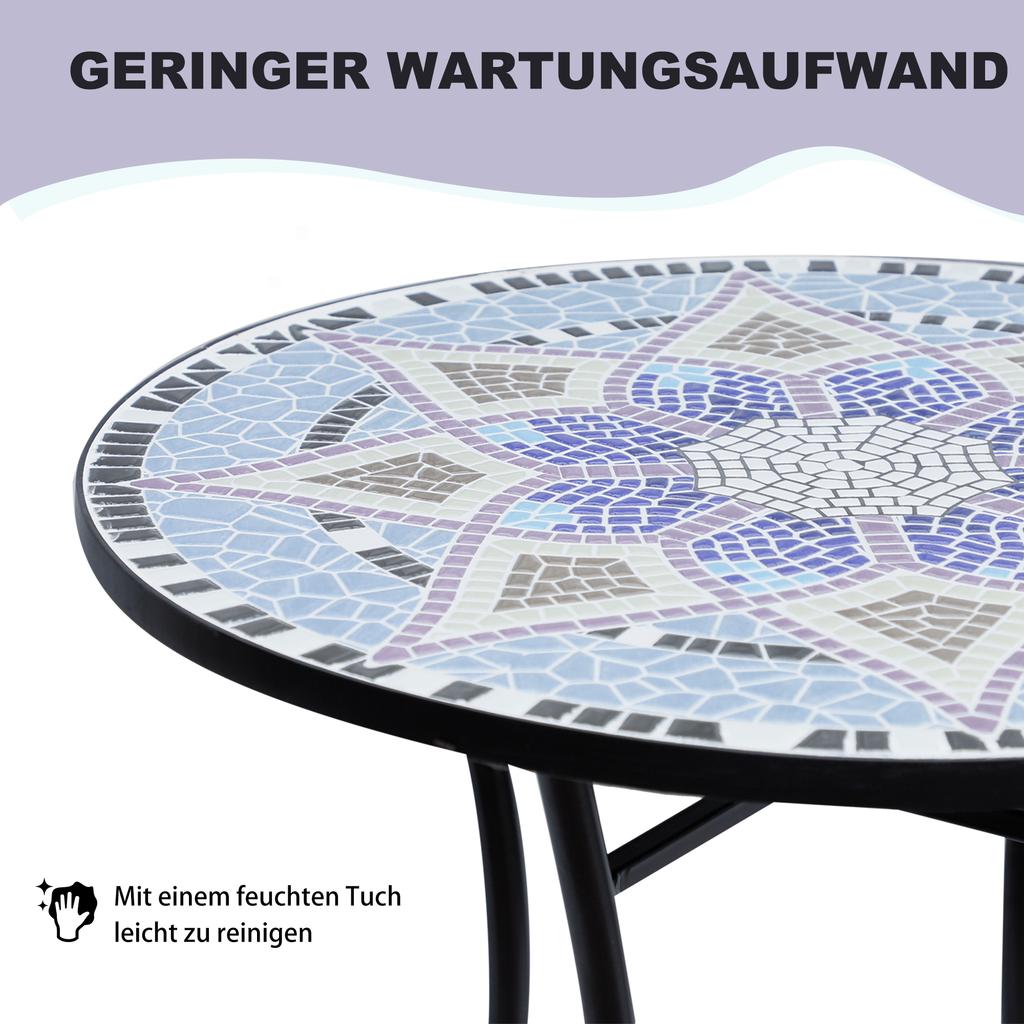 Tavolino da Giardino Rotondo in Mosaico da Esterno, Tavolino da Caffè Bistro per Patio con Piano in Ceramica da 60 cm per Giardino, Blu e Bianco