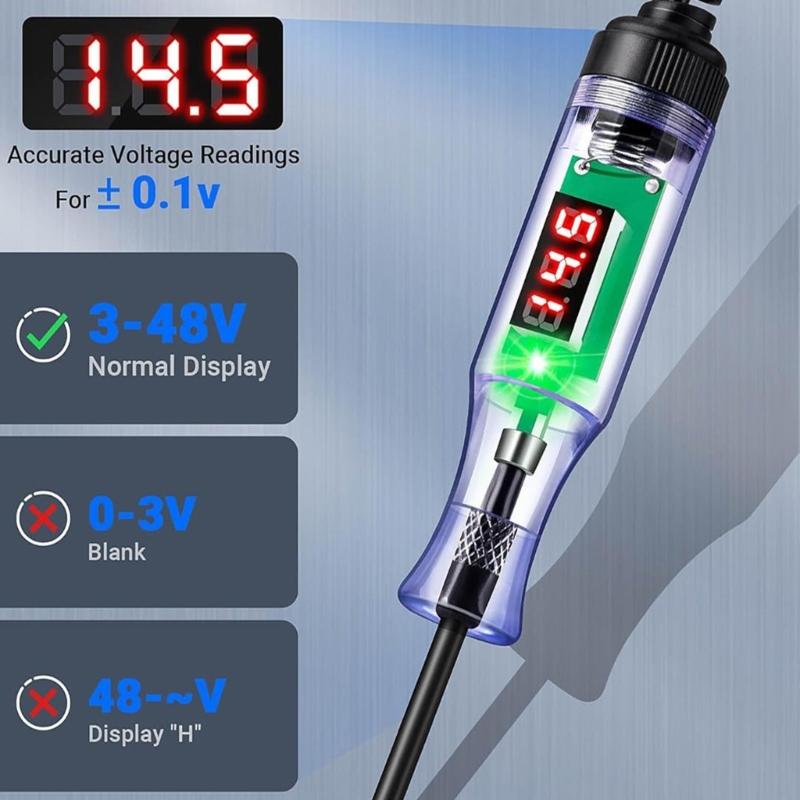 Circuit Test Pen for Vehicle Wiring Checks with Alligators Clip Cable, Display Window and ABS Housing, Automotive Probes Tester for Repair Use