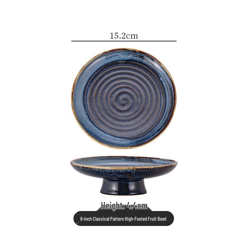 Retro Ceramic Glaze Dessert Plate | High-Foot Nostalgic Tableware for Snacks, Fruit & Pastry