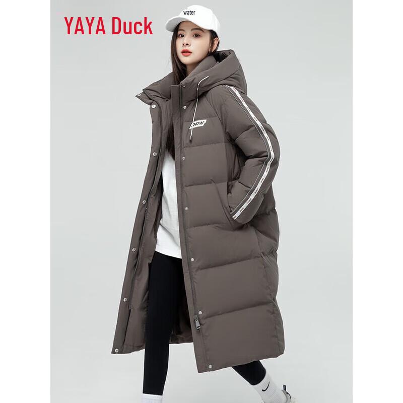 YAYA Women's Over-the-Knee Striped Down Coat