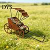 Weatherproof Garden Decor Rustic Rickshaw Ornament, Decorative Metal Yard Sculpture, Fun Decorations Retro Outdoor Decoration for Lawn Patio Backyard