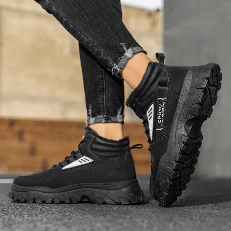 Fashion Men's Shoes Winter Snow Boots Fur Plush Warm Cotton Shoe Men Comfortable Anti Slip Outdoor Hiking Cold Proof Lace Up Ankle Boots