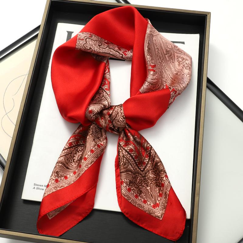 70*70cm Silk Feeling Brand Design Scarf Women Print Shawl Wrap Headkerchief Hijab Female Hair Hand Wrist Bandana Neck Tie