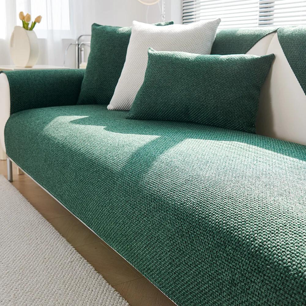 New Chenille Couch Cover Solid Color Four Seasons Sectional Couch Covers Washable Anti-Slip Slipcover Coarse Cloth Sofa Cushion