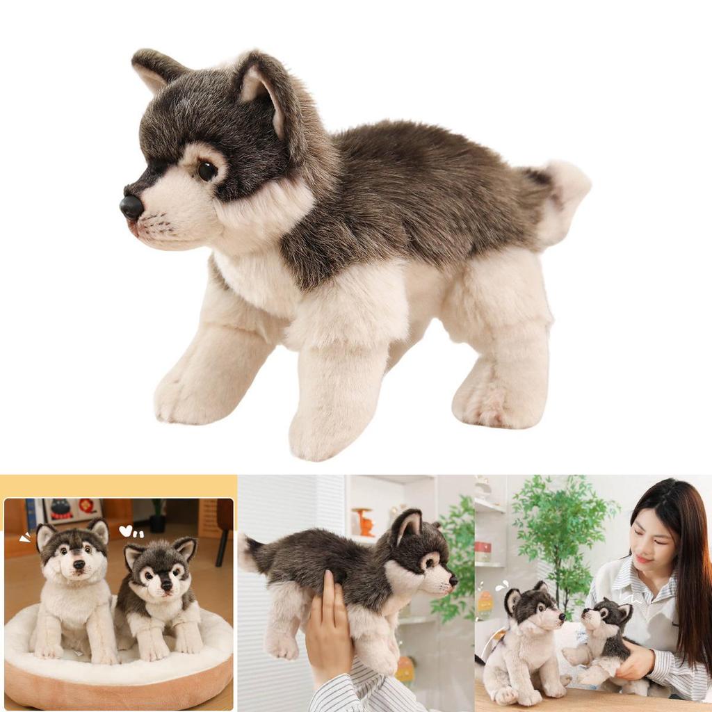 Wolf Plush Toy Animal Figurine With Short Pile Material For Kids And Adults