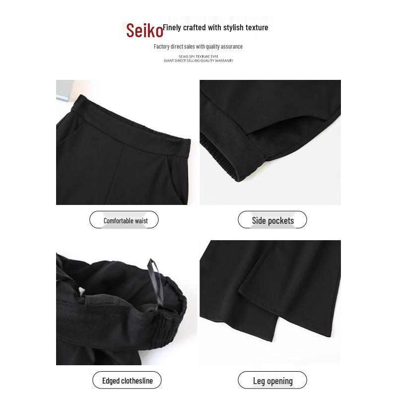 Korean Style High Waist Black Flare Pants for Women - Slimming Wide Leg Suit Pants for Spring and Autumn (Petite 145)