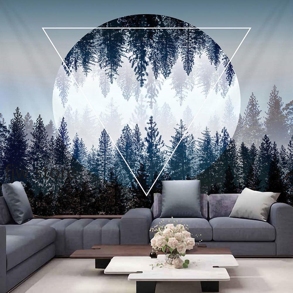 Home Decor Forest Night Ceiling Forest Tapestry Wall Hanging Psychedelic Tree and Moon Fabric Tapestry Tapiz
