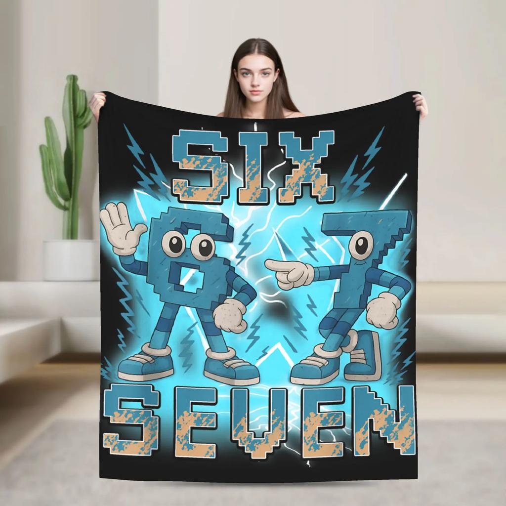 Pink Meme  Six Seven   Italian Brainrot Funny Plush Blanket for Kids Soft Flannel Throw on Couch Bed Home Comfort Bedspread
