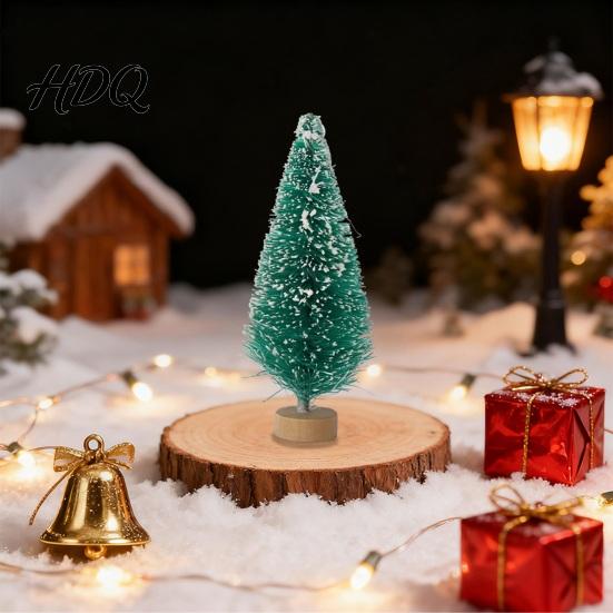 Small Christmas Tree Mini Bottle Brush Tree Artificial Miniature Tiny Sisal with Living Room Decor Wooden Base Winter Snow Frost Tabletop