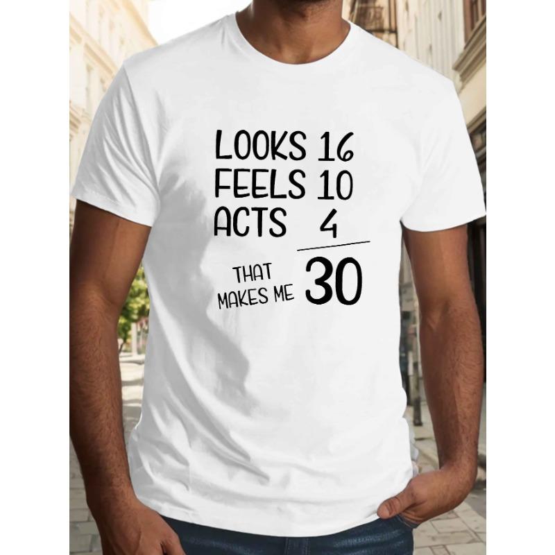 European Sizes Men's 30th Birthday Celebration T-Shirt - Casual Short Sleeve, Geometric Print, Round Neck, Machine Washable - Perfect for Summer