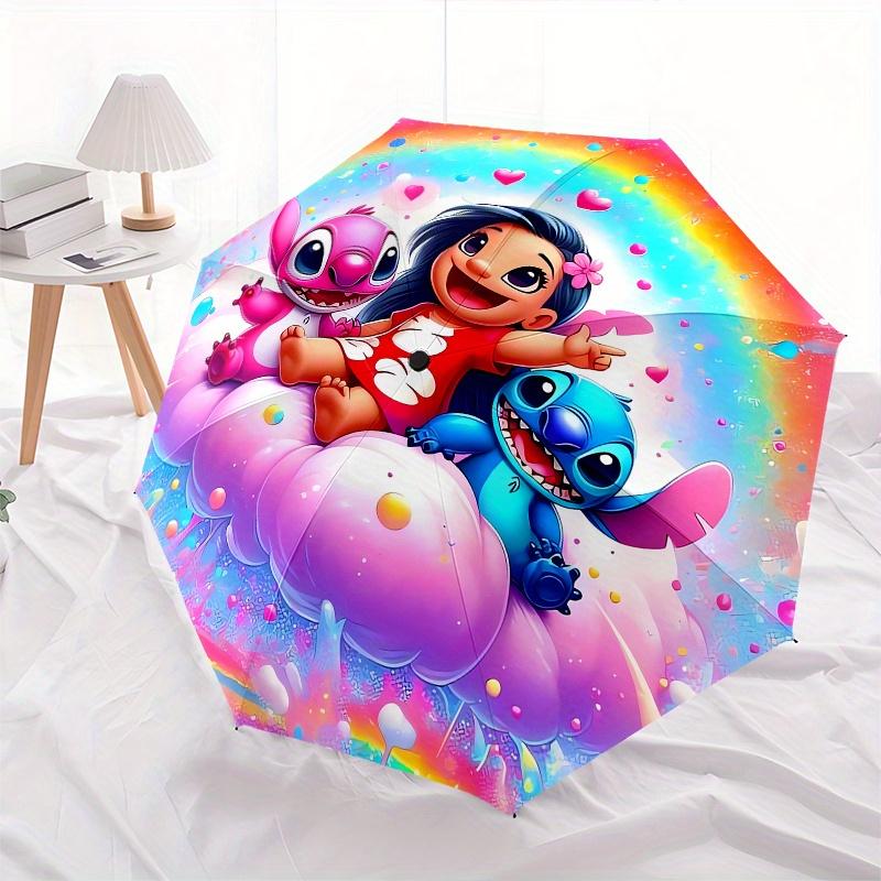 Lilo & Stitch Fully automatic themed umbrella - 8 ribs durable iron frame, tri-fold compact design, perfect as a gift, travel umbrella, unis