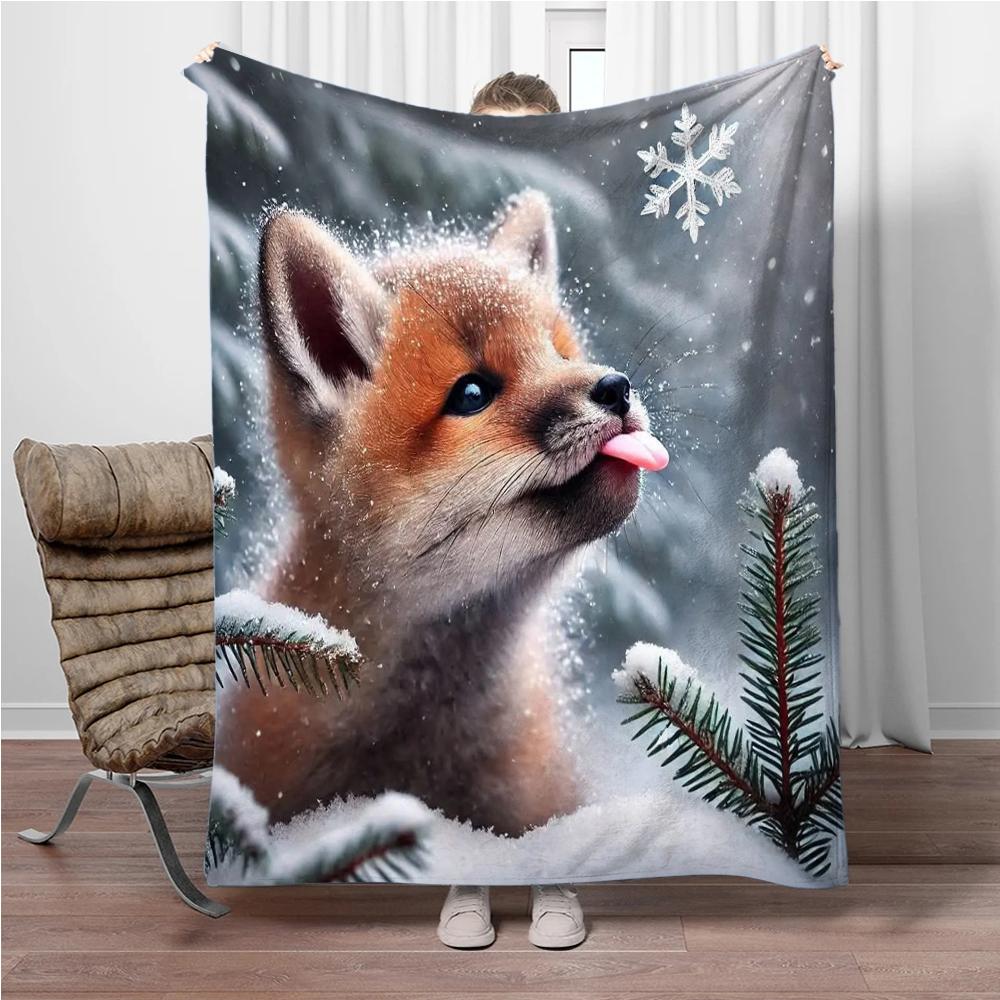 Uroczy Królik na Śniegu Flanelowy Koc Domowy Sofa Przerwa na Lunch Koce do Łóżka Dzieci Student Koc Pokrowiec na Drzemkę Prezent dla Dzieci