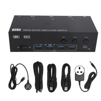 DisplayPort HD USB3.0 KVM-Switch 8K bei 60 Hz 4K bei 144 Hz KVM-Switcher für 3 Computer teilen sich 3