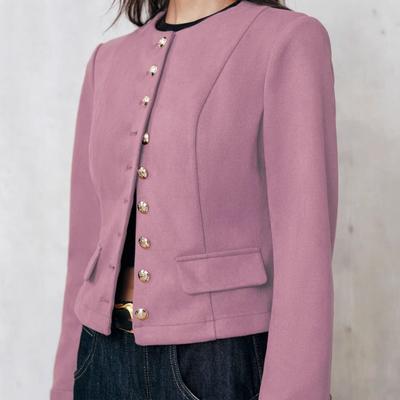 Women S Short Round Neck Blazer Coat Solid Color Casual Commute Style