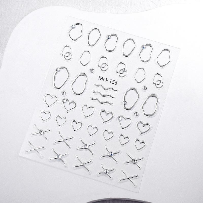Crystal Diamond Heart & Metallic Line Nail Stickers in Gold & Silver