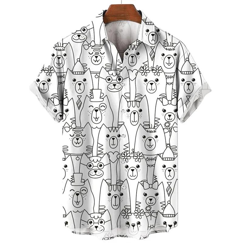 Neues Kawaii 3D Cartoon Anime Katzen Print Hemd für Herren Coole Designs Kurzarm Knopf Hawaiianische Hemden Urlaubs Strand Tops Bluse