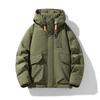 Men's Winter White Duck Down Jacket - Trendy, Loose Fit, Multi-Pocket Workwear Style