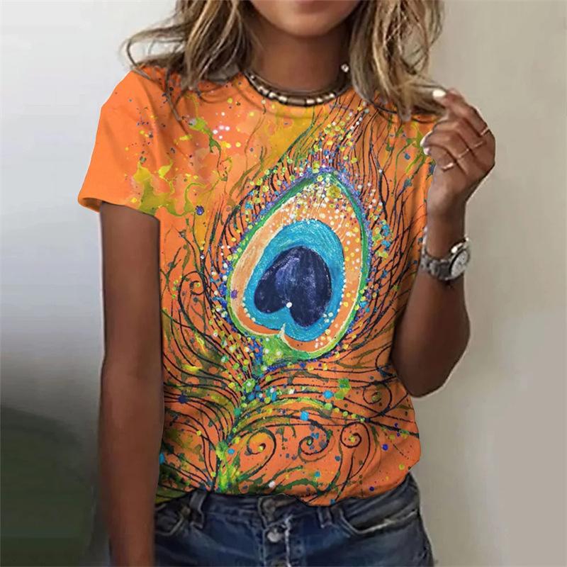 

Футболка с коротким рукавом «Перо» с 3D-принтом, одежда, искусство животных, женская футболка S